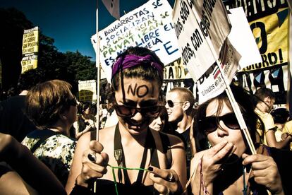 Manifestantes durante el 15 M en Madrid. 