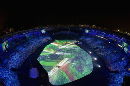 Vista general durante un momento de la ceremonia de apertura de los Juegos Olímpicos de Río 2016 en el estadio de Maracaná 