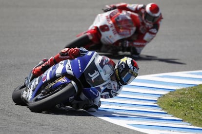 Jorge Lorenzo, durante los entrenamientos de MotoGP en Jerez