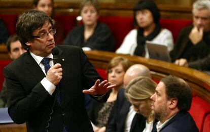 Puigdemont, este miércoles en el Parlament.