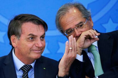 Bolsonaro e Guedes no dia 20 de fevereiro, em Brasília.