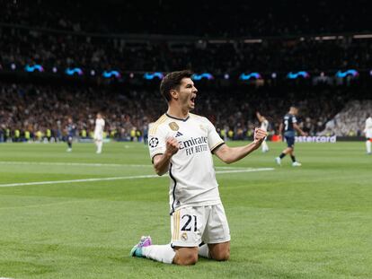 Brahim Díaz celebrando su gol frente al Braga en la Champions League.