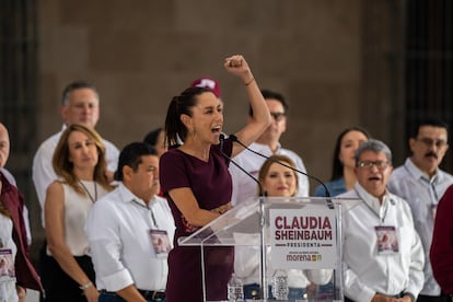 Claudia Sheinbaum habla, durante el cierre de campaña en el Zócalo, el pasado 29 de mayo.