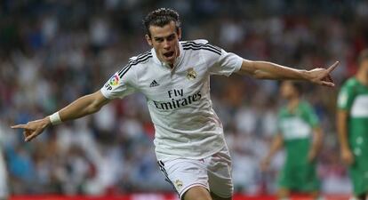 Bale celebra un gol al Elche en septiembre pasado.