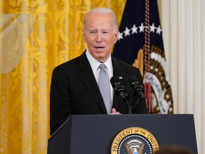 President Joe Biden speaks during a Nowruz celebration in the East Room of the White House on March 20, 2023.