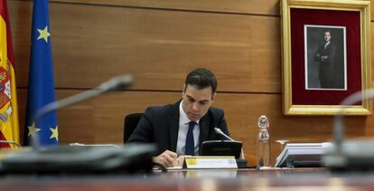 El presidente del Gobierno, Pedro Sánchez durante el Consejo de Ministros de este viernes.