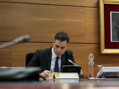 El presidente del Gobierno, Pedro Sánchez durante el Consejo de Ministros de este viernes.