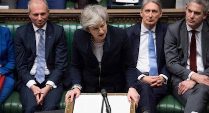 Theresa May durante su discurso en la Cámara de los Comunes