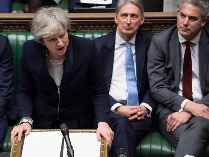 Theresa May durante su discurso en la Cámara de los Comunes