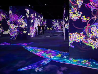 La instalación del colectivo teamLab 'Graffiti nature: lost, inmmersed and reborn (2018), que puede verse en CaixaForum Barcelona.