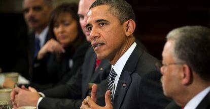 Barack Obama durante su reuni&oacute;n con la Asociaci&oacute;n de Jefes de Polic&iacute;a de Estados Unidos.