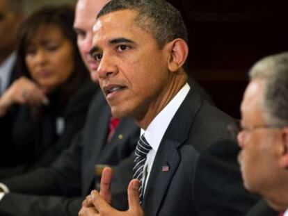 Barack Obama durante su reuni&oacute;n con la Asociaci&oacute;n de Jefes de Polic&iacute;a de Estados Unidos.