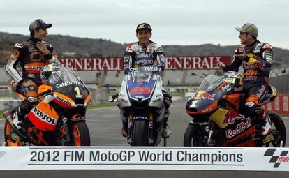 Los campeones del mundo: Márquez, Lorenzo y Cortese. 