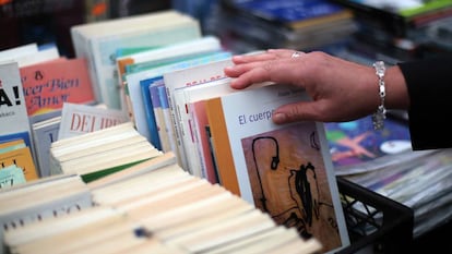 Una persona observa libros ayer, en la Plaza de Armas de Santiago (Chile).