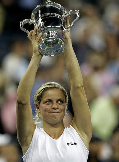 Kim Clijsters tras ganar el US Open en 2005