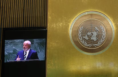 El presidente de Brasil, Luiz Inácio Lula da Silva, durante su intervención ante la Asamblea General de la ONU este martes en Nueva York.