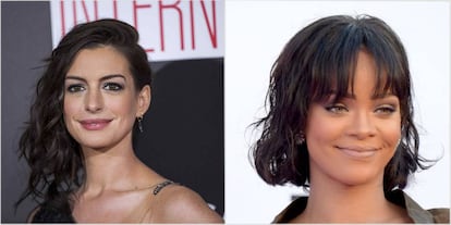 Anne Hathaway a la izquierda y Rihanna a la derecha.