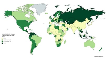 La tasa de mortalidad por sexo en menores de cinco años por cada 1.000 nacimientos, elaborada a partir de los datos de Unicef de 2015.