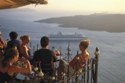 Terraza del Cafe Palia, en Fira, Santorini.