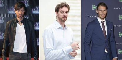 Enrique Iglesias, Pau Gasol y Rafa Nadal.