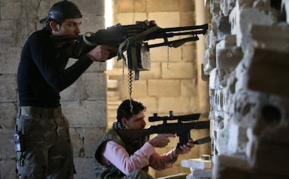 Rebeldes sirios en la provincia de Idlib en febrero.