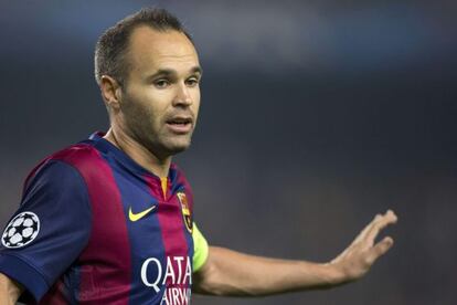 Andrés Iniesta, durant el partit contra l'Ajax de dimarts.