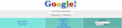 La página principal de Google, aún en versión Beta, en 1999.