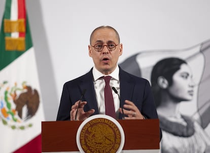 José Antonio Merino en conferencia de prensa en el Palacio Nacional, este 13 de marzo. 