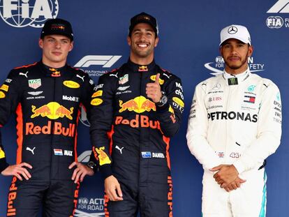 Los tres primeros clasificados en el Gran Premio de México.