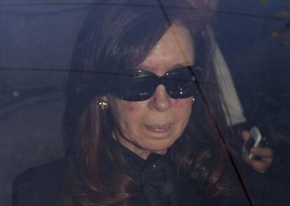 Cristina Fernández de Kirchner arrives at the hospital on Monday.