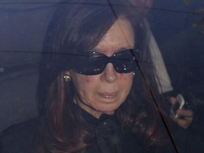 Cristina Fernández de Kirchner arrives at the hospital on Monday.