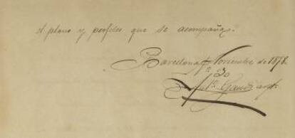 Firma de Gaudí a la memoria del proyecto.