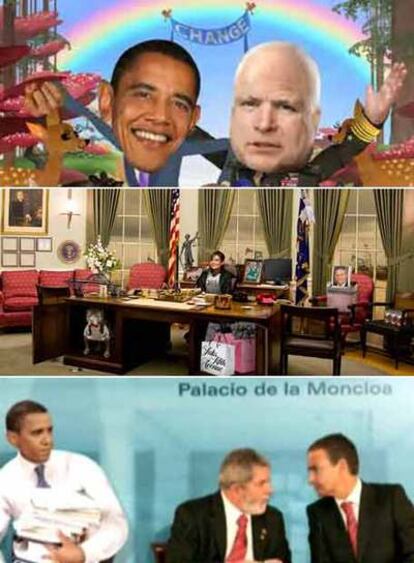 Imágenes de vídeos humorísticos sobre los candidatos americanos.