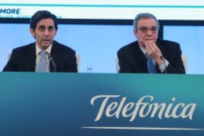 José María Álvarez-Pallete y César Alierta, el pasado jueves en la presentación de las cuentas de 2013.