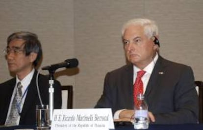 El presidente de Panamá, Ricardo Martinelli, durante un seminario ante 140 inversores privados,ayer en el Hotel Imperial en la segunda jornada de trabajo de su visita oficial a Japón.