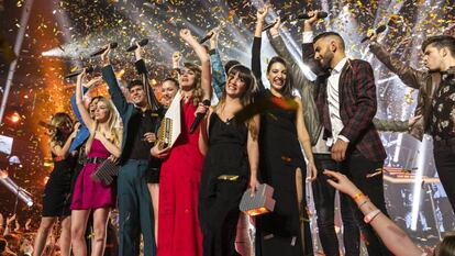Los concursantes de Operación Triunfo 2017, en la gala final el 5 de febrero, en Barcelona.