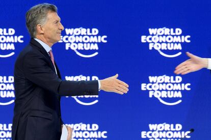 El presidente argentino, Mauricio Macri, interviene en el Foro Económico Mundial que se celebra en Davos (Suiza), el 25 de enero de 2018.