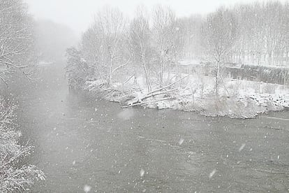 Así lucía el río Ebro a su paso por Miranda de Ebro en la mañana del día 26. (JAVIER ANDRÉS)