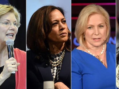 De esquerda à direita, Elizabeth Warren, Kamala Harris, Kirsten Gillibrand e Tulsi Gabbard.