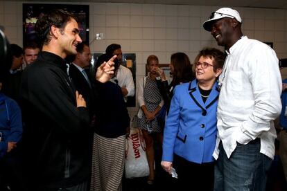 Roger Federer, Billie Jean King y Michael Jordan, en 2014. 