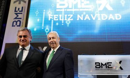 Javier Hernani (izquierda) y Antonio Zoido, consejero delegado y presidente de BME, respectivamente.