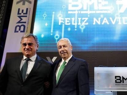 Javier Hernani (izquierda) y Antonio Zoido, consejero delegado y presidente de BME, respectivamente.