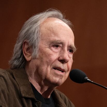 BARCELONA CATALONIA, SPAIN - APRIL 24: The singer-songwriter and composer Joan Manuel Serrat, during a press conference after receiving the 2024 Princess of Asturias Award for the Arts, at the headquarters of SGAE de Catalunya, on 24 April, 2024 in Barcelona, Catalunya, Spain. Serrat expressed his satisfaction after receiving the 2024 Princess of Asturias Award for the Arts and said that he received the news with surprise and happiness. He also thanked the jury for this recognition, which he considers "a good culmination" to his artistic career. (Photo By David Zorrakino/Europa Press via Getty Images)