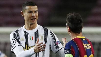 Cristiano y Messi durante el partido entre el Barcelona y la Juventus el pasado miércoles en el Camp Nou.
