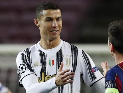 Cristiano y Messi durante el partido entre el Barcelona y la Juventus el pasado miércoles en el Camp Nou.