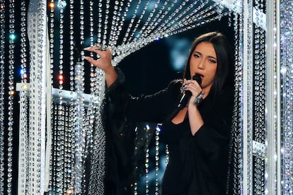 Yuval Raphael, representing Israel, performs "New Day Will Rise", during the second semi-final of the 2025 Eurovision Song Contest, in Basel, Switzerland, May 15, 2025. REUTERS/Denis Balibouse