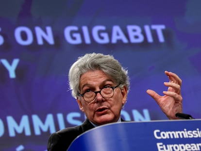 El comisario europeo de Mercado Interior, Thierry Breton, durante una rueda de prensa en Bruselas.