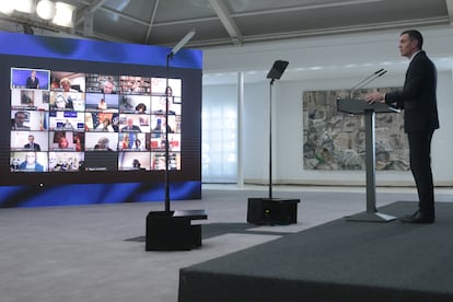 El presidente del Gobierno, Pedro Sánchez, interviene durante la presentación del Plan de Recuperación, Transformación y Resiliencia de la Economía Española.