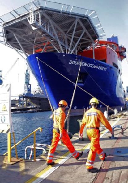 En el Astillero MetalShip durante el acto de entrega del buque Bourbon Ocean Team 101.