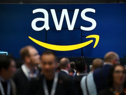 Un logotipo de Amazon Web Services (AWS), en una feria en Hannover, Alemania, este mes.
